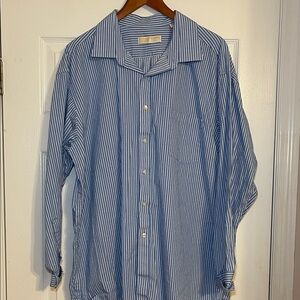 MICHAEL Michael Kors Blue and White Striped Button Down Dress Shirt Size 19